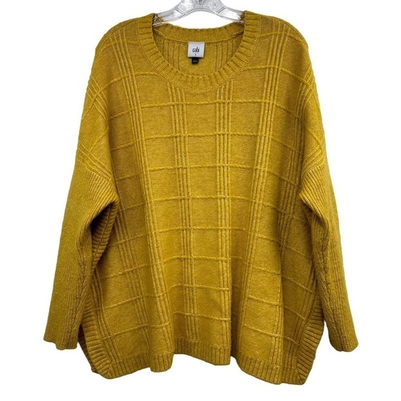 cabi Golden Yellow Oversized Long Sleeve Split Side Round Neck Sweater, Small - Picture 3 of 14